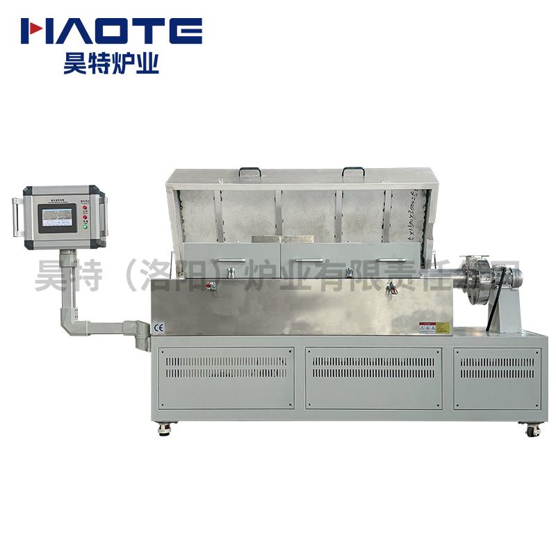 管式爐直徑（jìng）60+90，橢圓形管子，加熱區1300，包含抽（chōu）風機+不鏽鋼罩
